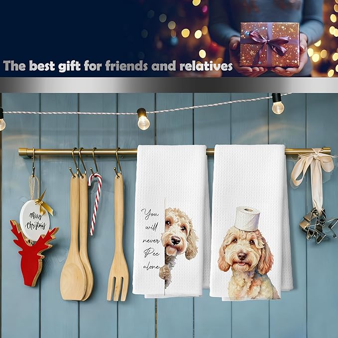 Funny Goldendoodle Bathroom Hand Towels, Goldendoodle Gifts Decorative Hand Tea Towels for Bath Room Washroom Restroom Toilet, 16x24 Inches Set of 2, Dog Bathroom Decor