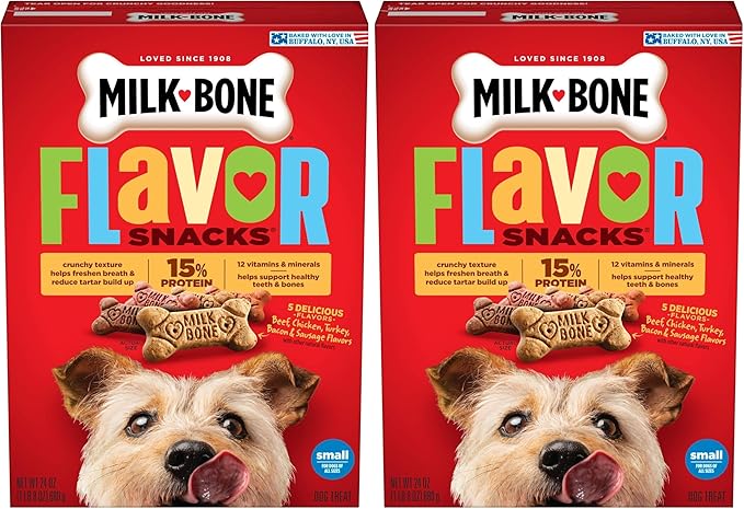 Milk-Bone Dog Treats, Flavor Snacks, 24 Ounce | Small Biscuits | Crunchy Texture | Reduces Tartar | Pack of 2