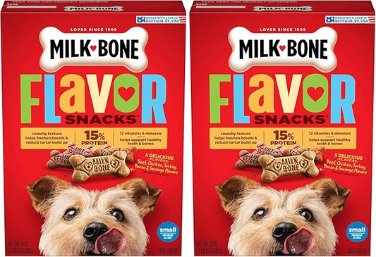 Milk-Bone Dog Treats, Flavor Snacks, 24 Ounce | Small Biscuits | Crunchy Texture | Reduces Tartar | Pack of 2