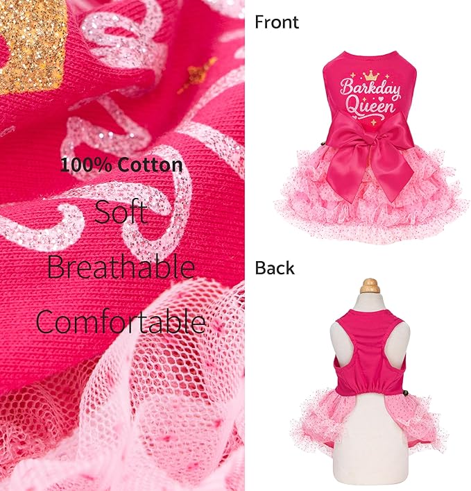 Fitwarm Barkday Queen Dog Tutu Dress, Birthday Clothes for Small Dogs Girl, Pet Outfit, Light Pink, Hot Pink, XXS