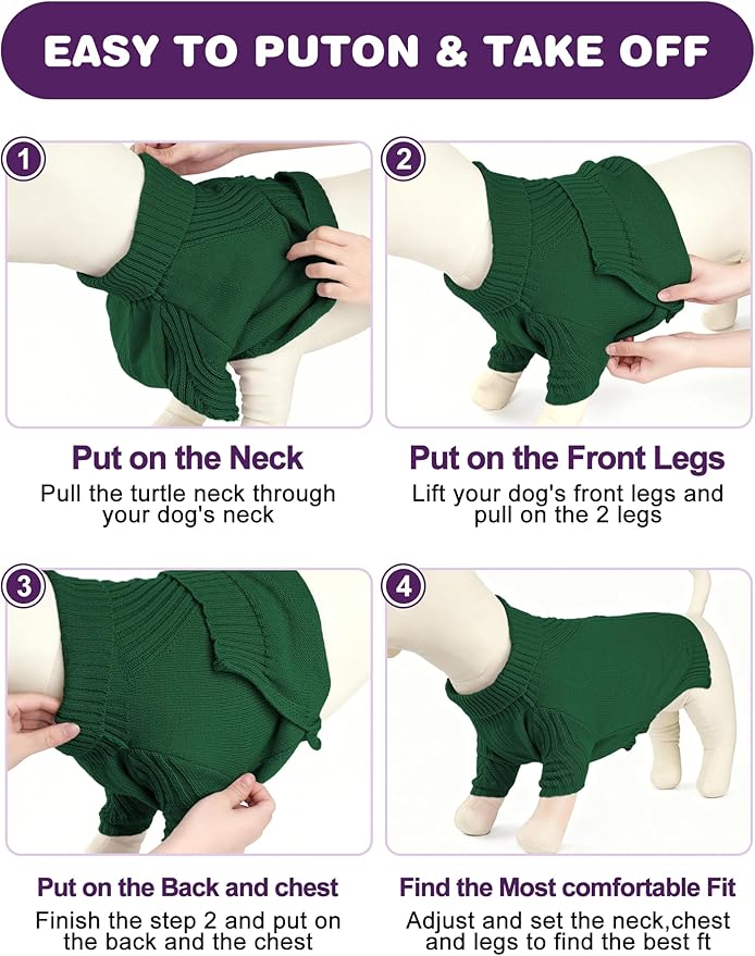 Dog Sweaters for Small Medium Large Dog, Classic Turtleneck Pet Clothes Warm Thermal Doggy Winter Coat, Thick Double Knitting Collar Pullover Cold Weather Puppy Jacket for Indoor & Outdoor Wear