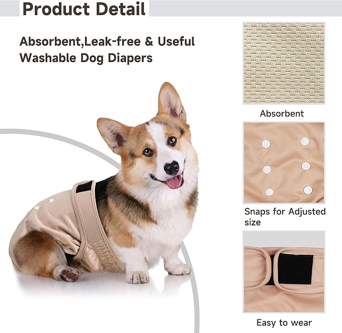 Langsprit Female Dog Diapers No Tail Hole,Reusable Puppy French Bulldog Diapers Female for Period Heat,Washable Doggy Doggie Diapers for Female Dogs Small Medium Large Size（XL.Pink,Green,Black）