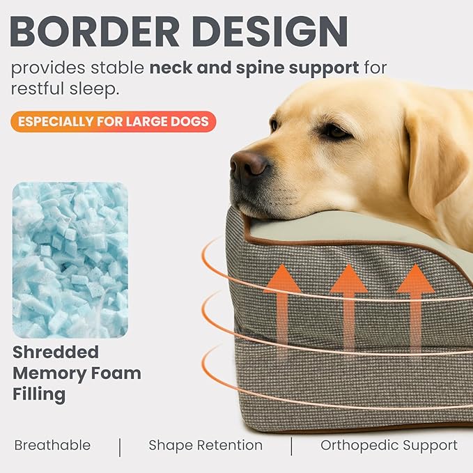 Laifug Large Orthopedic Premium Memory Foam Dog Bed, Dog Sofa with Washable and Removable Suede Cover, Waterproof Liner and Non-Slip Bottom Grey, Olive Green(40''x32''x9'')