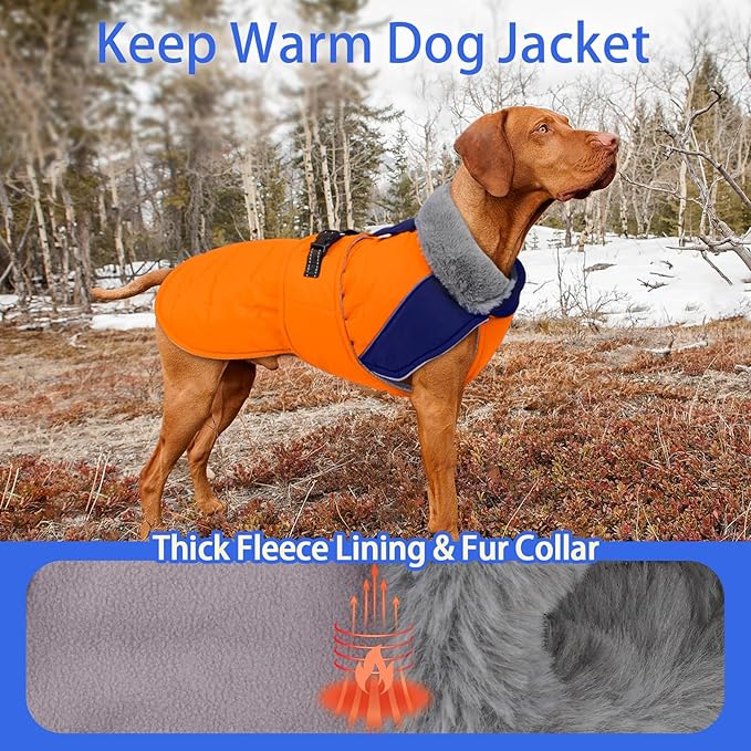 MIGOHI Comfortable Large Dog Coat - Waterproof Dog Coat with Reflective Strips,Windproof XXL Dogs Jacket with Warm Turtleneck, Snow Coats for Large Dogs,Labrador Golden Retriever,2XL,Orange