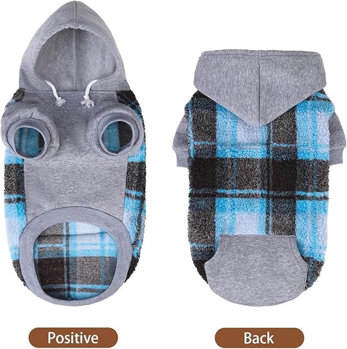 PUPTECK Dog Hoodie Puppy Sweatshirt Warm Dog Sweater Winter Clothes Cold Weather Coats for Small Medium Large Dogs, Blue, L