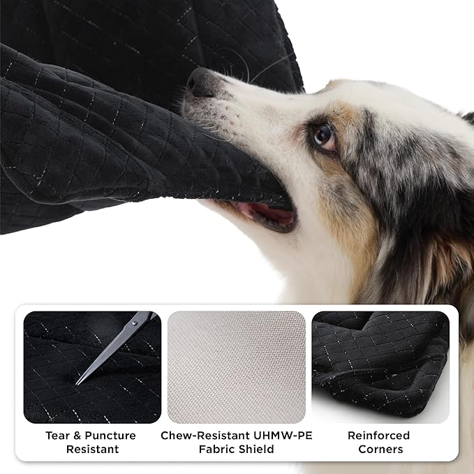 Bedsure Chew Resistant Dog Bed Medium Size Dog - Chew Proof Dog Crate Pad Machine Washable Durable Kennel Mat for Chewers with Reinforced Corners, Black, 29x18 in