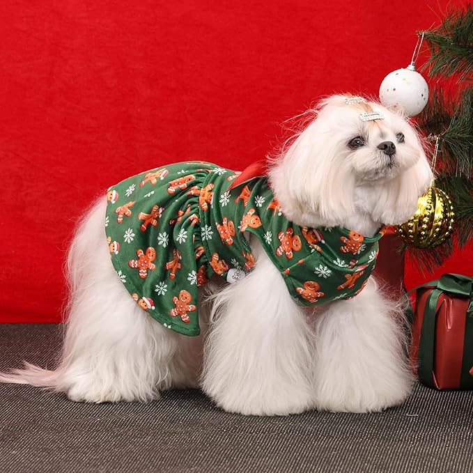 CuteBone Turtleneck Dog Velvet Dress Christmas Puppy Skirt Costume Pet Clothes Cat Apparel with Bow Hair Rope for Small Dogs CVD25L