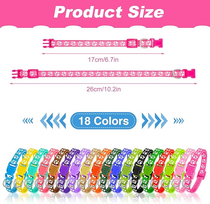 BOUMUSOE 18 Pcs Puppy Collars for Litter Adjustable Puppy Whelping Collars Soft Nylon Puppy ID Collars with Safety Quick Release Buckle for Small Medium Dogs( 17-26cm )