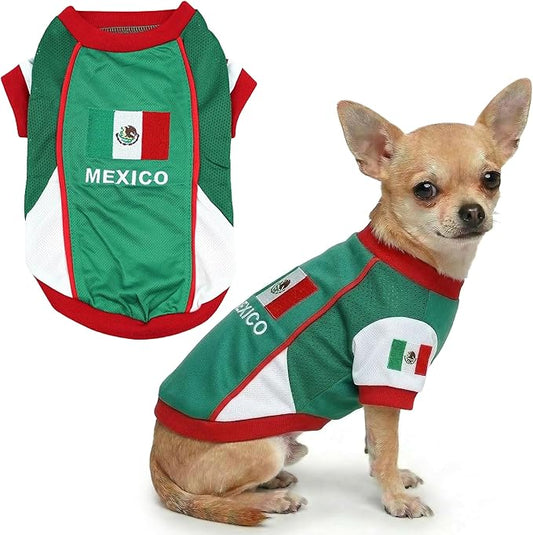 Parisian Dog Mexico Jersey - Breathable Mesh Puppy Football Jersey - Lightweight Stretch Sporty Dog Mexican Outfit - Summer Shirts for Small Dogs - Soccer Jersey for Dogs - Sportswear Pet Clothes