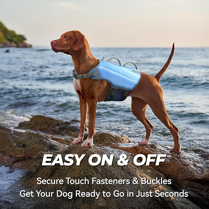VIVAGLORY Neoprene Dog Life Vest, Dog Life Jacket for Swimming & Boating, Lightweight & Buoyancy for Puppy Doggy, Swimming Vest with Handle, XL, Blue Wave
