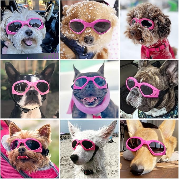 NAMSAN Dog Goggles for Small to Medium Dogs, Dog Sunglasses UV Protection for Medium Dogs Outdoor Cycling Driving, Small Puppy Glasses Dog Eye Protection, Anti-Fog Windproof, Adjustable, Pink