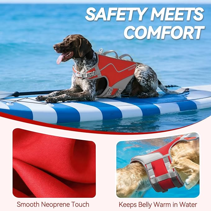 VIVAGLORY Neoprene Dog Life Vest, Dog Life Jacket for Swimming & Boating, Lightweight & Buoyancy for Puppy Doggy, Swimming Vest with Handle, XL, Red