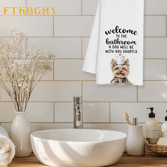 Funny Yorkshire Terrier Hand Towels for Bathroom Decor, Yorkie Gifts for Women, Dog Lover Gifts Decorative Hand Towels for Bathroom Restroom Room, 16x24 Inch