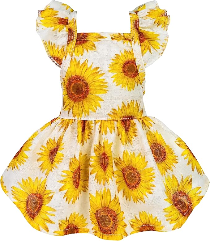 Fitwarm Dog Sunflower Dress, Dog Clothes for Small Dogs Girl, Pet Cat Apparel, White, Yellow, Red, XXS