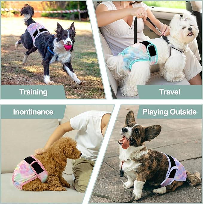 3 Pack Female Dog Diapers - Reusable Diapers for Doggie in Heat - Highly Absorbent Dog Diapers Female for Pet Incontinence with Adjustable Snaps (Tie Dye, M)