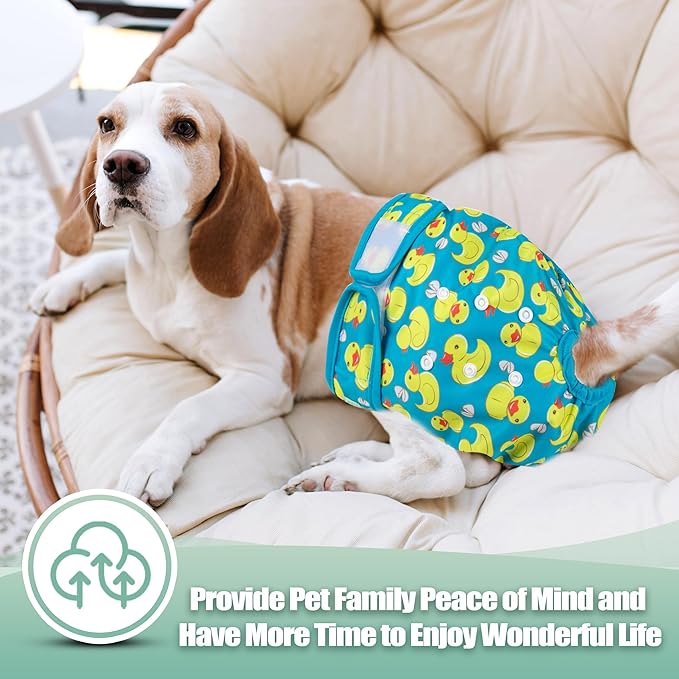 wegreeco Washable Female Dog Diapers Highly Absorbent Reusable Diapers for Dog in Heat Period, 3 Pack (Yellow Ducks, X-Large)
