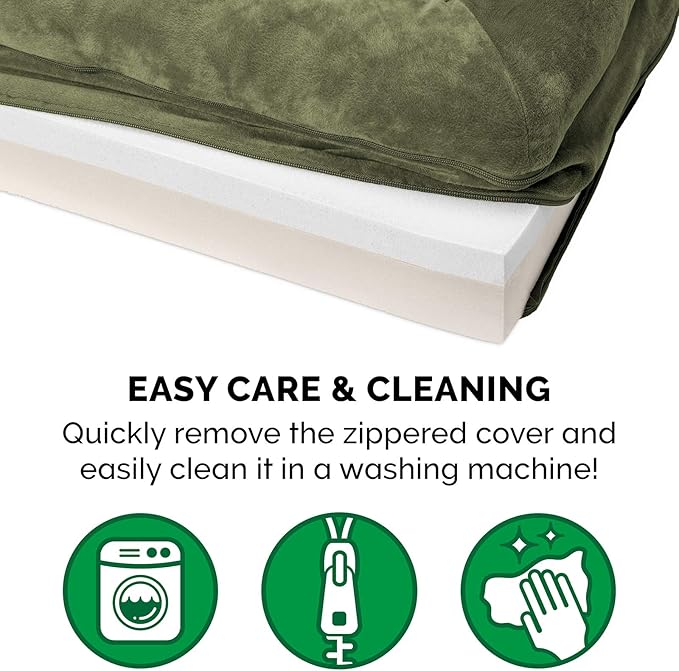 Furhaven Memory Foam Dog Bed for Large Dogs w/ Removable Bolsters & Washable Cover, For Dogs Up to 125 lbs - Faux Fur & Velvet Sofa - Dark Sage, Jumbo Plus/XXL