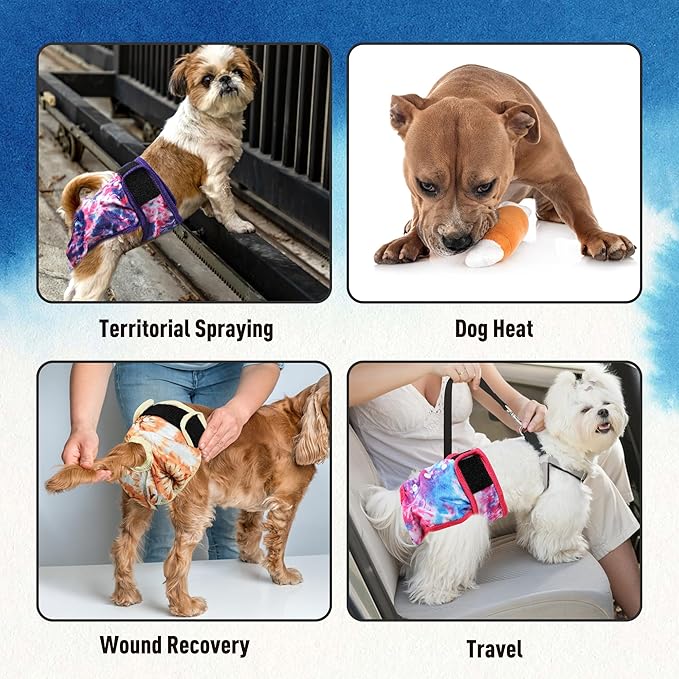 Female Dogs Diapers Belly Bands, Washable Reusable Female Doggy Wraps Panties for Doggie Puppy Pooping Potty Training Heat Incontinence Marking Pañal para Perro Small