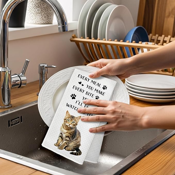 Funny Tabby Cat Gifts for Cats Lovers Kitchen Towels, Tabby Cat Hand Towel, Every Meal You Make Decorative Tea Dish Towels for Kitchens, Funny Pet Kitty Kitchen Decor, 16x24in