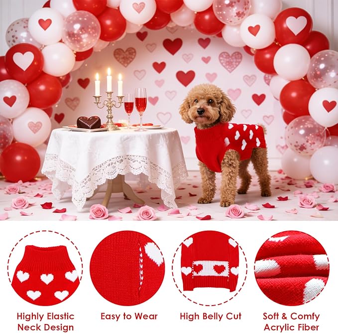 2 Pack Valentines Dog Sweater, Knit Pet Small Dog Sweater Holiday Valentine’s Day Outfit Clothes for Small Medium Large Dogs Pets (Red & Pink, Large)