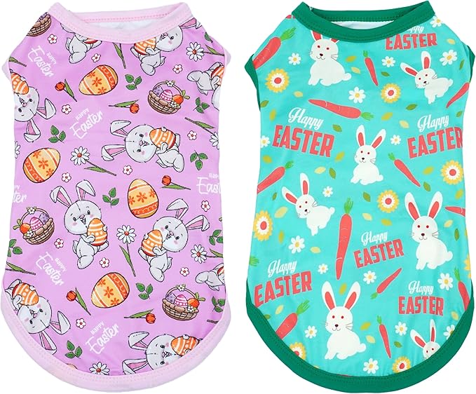 Easter Dog Shirts for Medium Dog Girl Boy Male Female Cat Doggie Puppy Sleeveless Tank Top Tee Vest T Shirts Outfit Pack 2