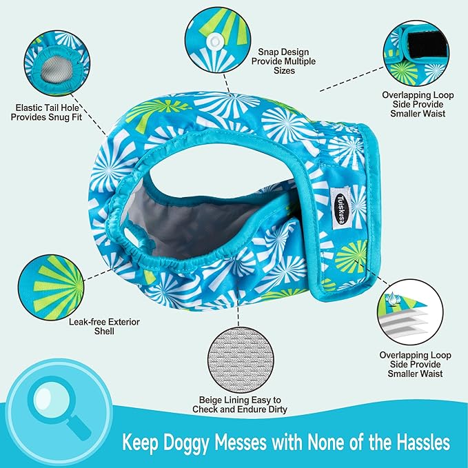Reusable Washable Dog Diapers Female, Highly Absorbent Doggie Diapers, Size Adjustable Puppy Diapers for Dog Period Panties(5 Pack)