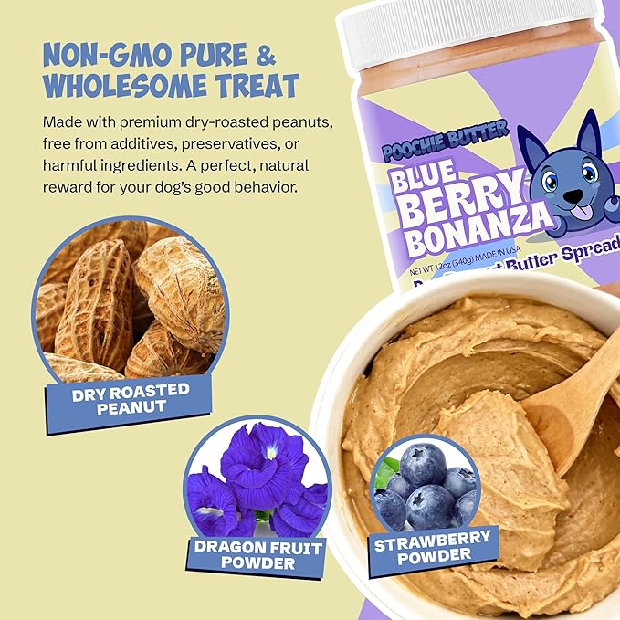 Dilly's Blueberry Dog Treats | Chunky Dog Peanut Butter with Blueberry, Natural Dog Snack (12oz Jar)