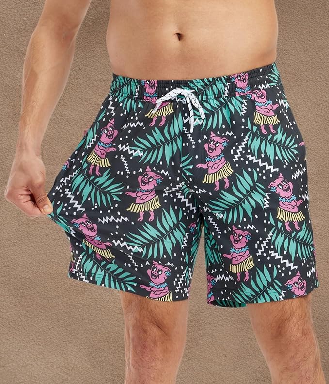 Tipsy Elves Men's Stretch Swim Trunks 7 Inch Inseam 4-Way Stretch with Mesh Liner - Quick-Dry Funny Swimwear Bathing Suit