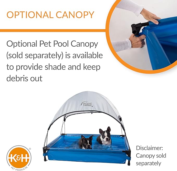 K&H Pet Products Portable Dog Pool & Pet Bath for Dogs and Puppies, Swimming Pool for Large Pets, Heavy Duty Liner with Metal Frame, Easy Drain Plug, Foldable - Large 42 X 30 X 7in Chill Blue