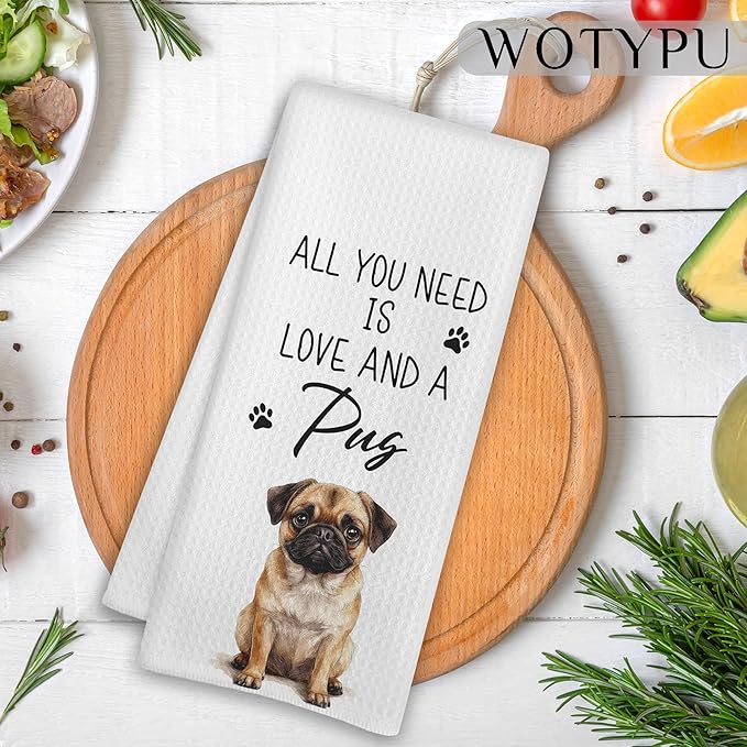 Funny Pug Gifts Kitchen Towels, Dog Lover Gifts Dish Tea Towels for Kitchen, Gifts for Pug Lovers Decorative Hand Towel for Bathroom, Dog Bathroom Decor, 16x24 Inch