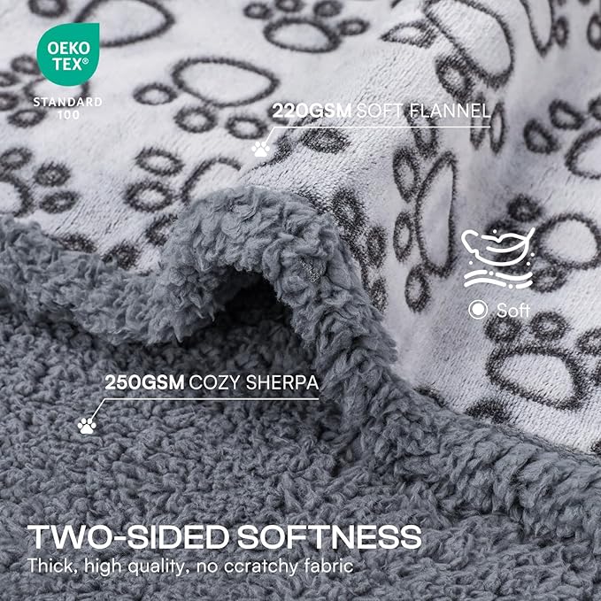 Luciphia Waterproof Pet Blankets for Couch Sofa Bed Cover Liquid Pee Proof Washable Soft Fluffy Large Dog Blanket Reversible Furniture Protection Paw Grey X-Large（85" x 57"）