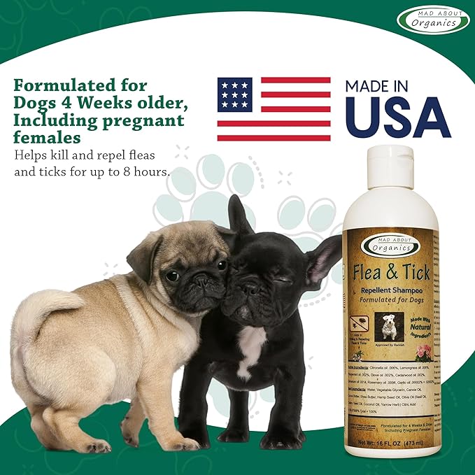 Flea & Tick Protection Shampoo for Dogs – Formulated to Deter Bugs – Gentle for Puppies 4 Weeks & Older and Suitable for Pregnant Dogs – pH Balanced for Regular Use, 16 FL OZ