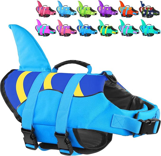 Fragralley Shark Dog Life Jacket, High Buoyancy with Tear-Resistant Nylon, Dog Float Vest for Swimming and Boating, Pet Life Preserver for Small Medium Large Dogs (PFD)