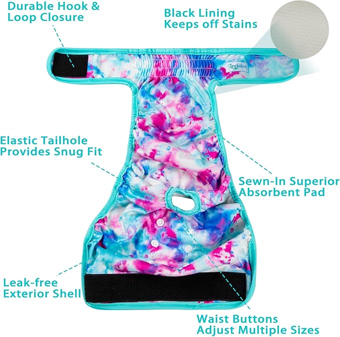 Leekalos Reusable Washable Dog Diapers Female (3 Pack) - Highly Absorbent Doggie Diapers - Size Adjustable Puppy Diaper for Dog Period Panties (Small)