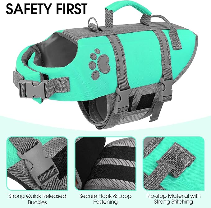 Queenmore Cat Life Jacket, Puppy Life Vests for Small Dogs XXS, Lightweight & Non-Bulky Extra Small Pet Water Floats PFD for Swimming & Boating with Rescue Handle, Leash Hook, Reflective Stripes