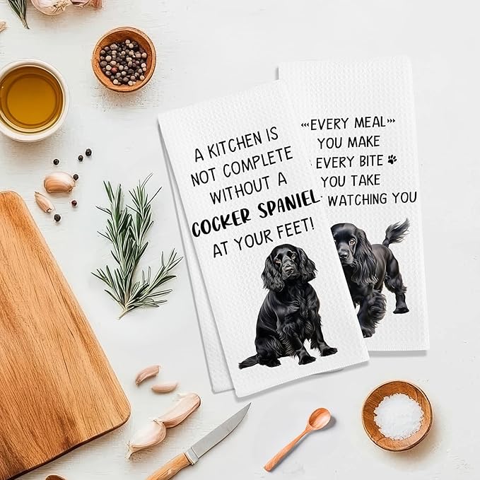 Black Cocker Spaniel Gifts Dog Kitchen Towels Set of 2, Gifts for Cocker Spaniel Lovers Hand Towel, Every Meal You Make Decorative Tea Dish Towels for Kitchen, Dog Kitchens Decor, 16x24in