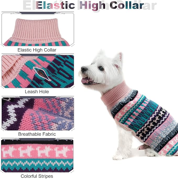 Mihachi Dog Sweater - Winter Coat Apparel Clothes with Colorful Stripes for Cold Weather