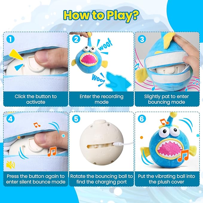 Interactive Dog Toys, Self Moving Dog Toy to Keep Them Busy, Electronic Vibrating Dogs Toy/Squeaky Bouncing Ball for Small Medium Large Dogs with Jumping Music Talking Mode (Lanternfish)