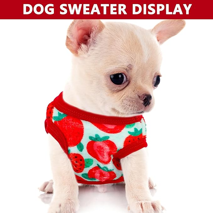 2 Pieces Dog Sweater for Small Dogs XXS Dog Clothes Chihuahua Puppy Sweaters Strawberry Teacup Chihuahua Yorkie Puppy Clothes XXS Pet Sweater (Strawberry,Small)