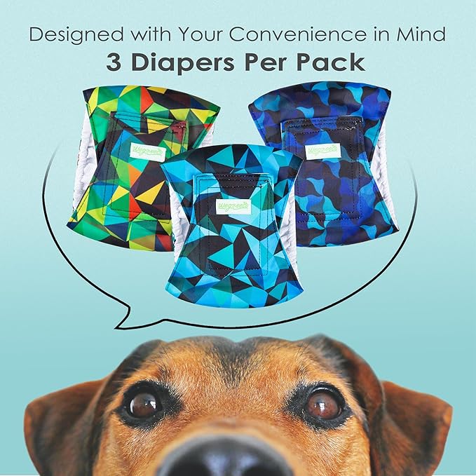 wegreeco Washable Male Dog Belly Band (Stylish Pattern)- Pack of 3 - Male Dog Belly Wrap, Dog Diapers Male (Abstract Geometrical Blue, Medium)