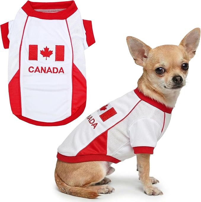 Parisian Pet Team Canada Dog Jersey - Breathable Mesh Puppy Football Jersey - Lightweight Stretch Sporty Dog Clothes - Summer Shirts for Small Dogs - Soccer Jersey for Dogs - Sportswear Pet Clothes