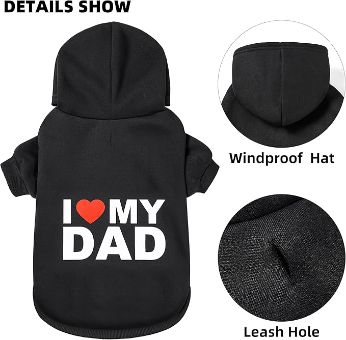 GreenJoy Dog Sweater Dog Hoodie Cold Weather Dog Coat Hooded Sweatshirt for Puppies,Cats, Small Medium Large Dogs (XX-Large, Black (I Love My Dad))