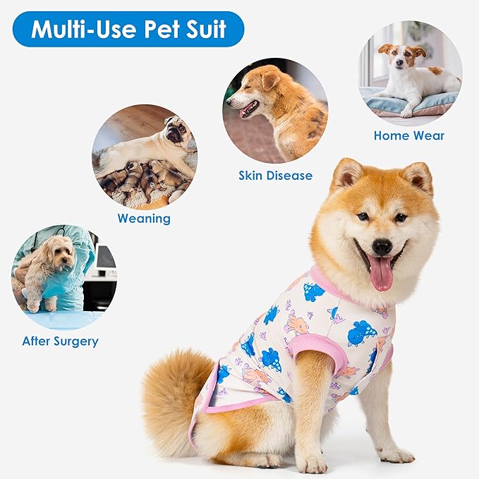 cyeollo Recovery Suit for Dogs Surgery Suit Female Spay Soft Breathable Pet Onesie Bodysuit Male Dog Neuter, Medium Large Dogs Surgical Recovery Shirt, Dinosaur, XL