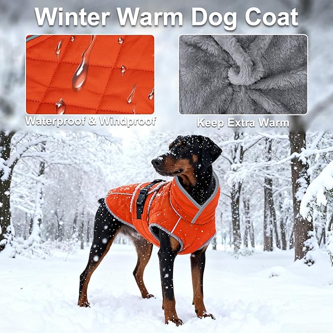Dog Coat, Warm Dog Winter Coat for Medium Dogs, Waterproof Jacket with Adjustable Buckle & Velcro, Reflective Turtleneck Cold Weather Coats, Pet Fleece Vest Snow Jacket (Orange, XS)