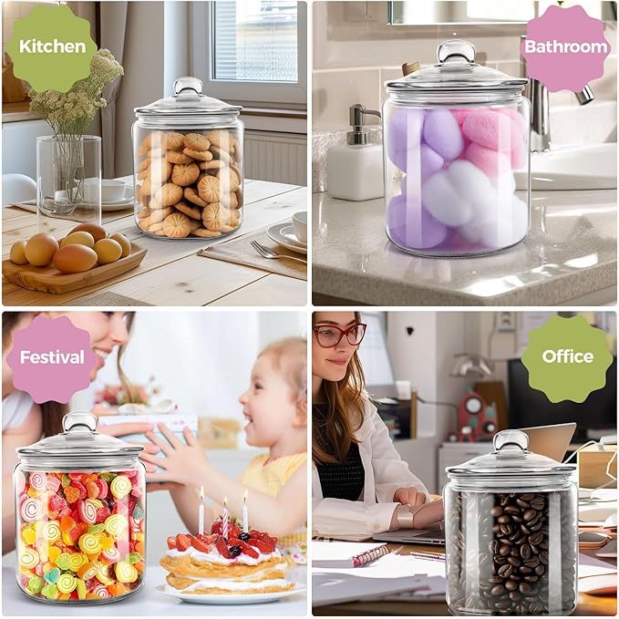 Masthome 1 Gallon Glass Jar with Lid,Large Glass Cookie Jar,Wide Mouth,Dishwasher Safe,Large Clear Jar,Storage Containers with Lids For Flour,Nuts,Cookies,Snacks