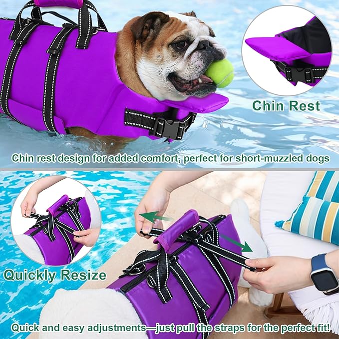 Fragralley Dog Life Jacket with Self-Locking Zipper, High-Buoyancy Ripstop Dog Swimming Vest, Floating Vest with Rescue Handle for Swimming and Boating, PFD Available for Small, Medium, and Large Dogs