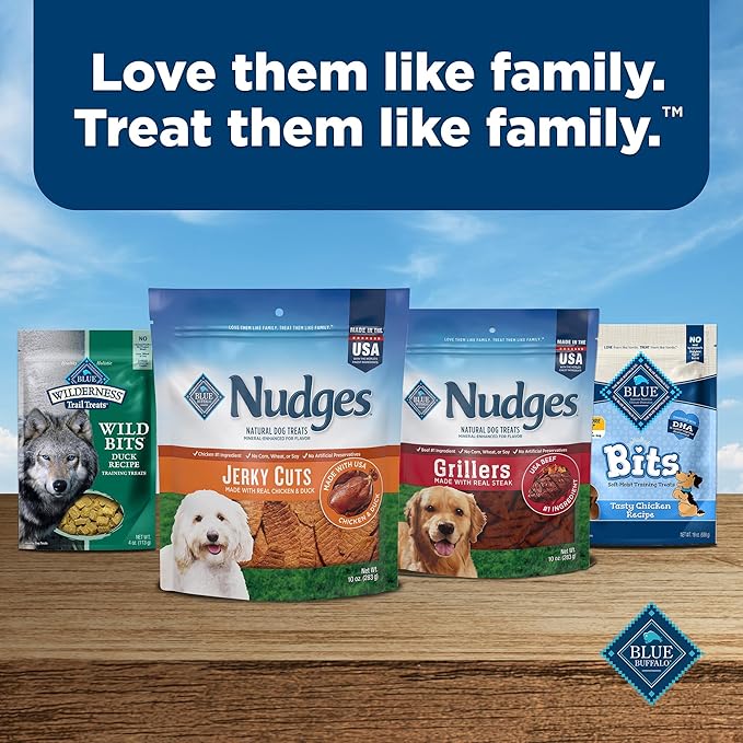 Blue Buffalo Nudges Jerky Cuts Dog Treats, Made in the USA with Natural Ingredients, Chicken & Duck, 16-oz Bag (Pack of 4)