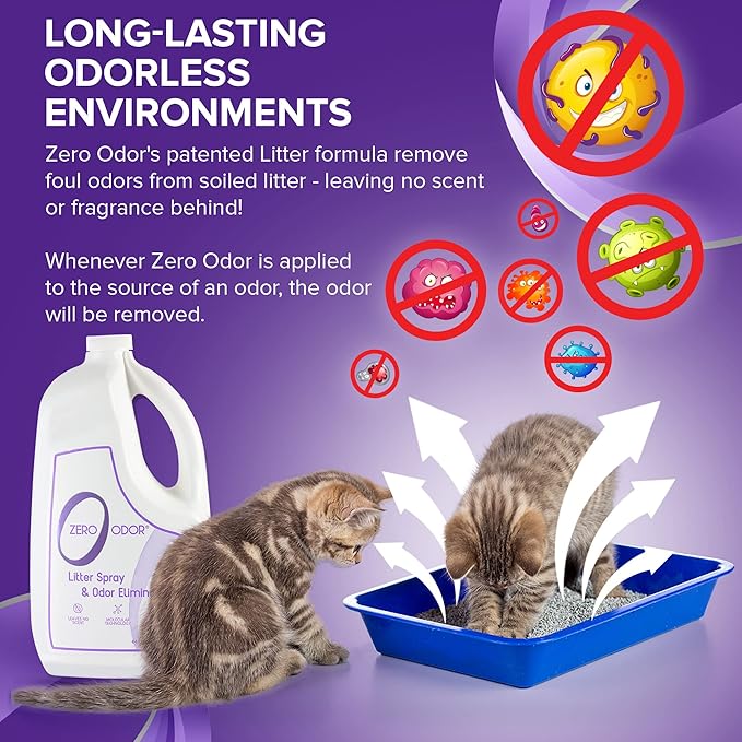 Zero Odor - Pet Odor Eliminator - Permanently Eliminate Air & Surface Odors 16 Oz – Litter Odor Eliminator 64oz Refill