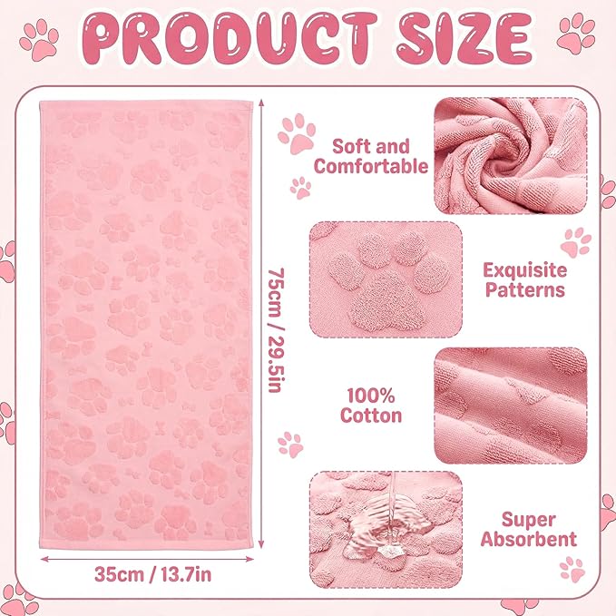 2pcs Pink Dog Paw Hand Towels for Bathroom Pink Cotton Jacquard Kitchen Bath Hand Towels Set Decorative Weave 3D Kitchen Dish Towel Cute Dog Soft Absorbent Bathroom Towel Home Decor Gift