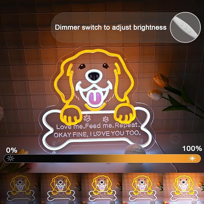Britrio Golden Retriever Labrador Dog Neon Sign LED Puppy Neon Light Bedroom Pet Room Home Living Wall Decor Party Decoration Birthday Dog Lover Gift for Game Room Pet Shop 5V USB 13.78''